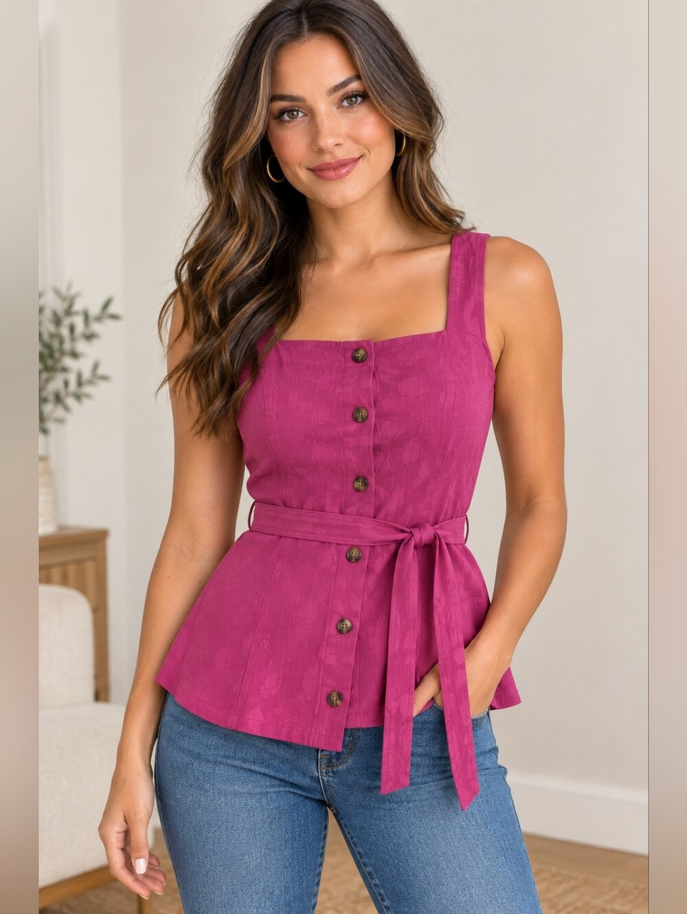 Ann Taylor Pink Sleeveless Tie Front Tank